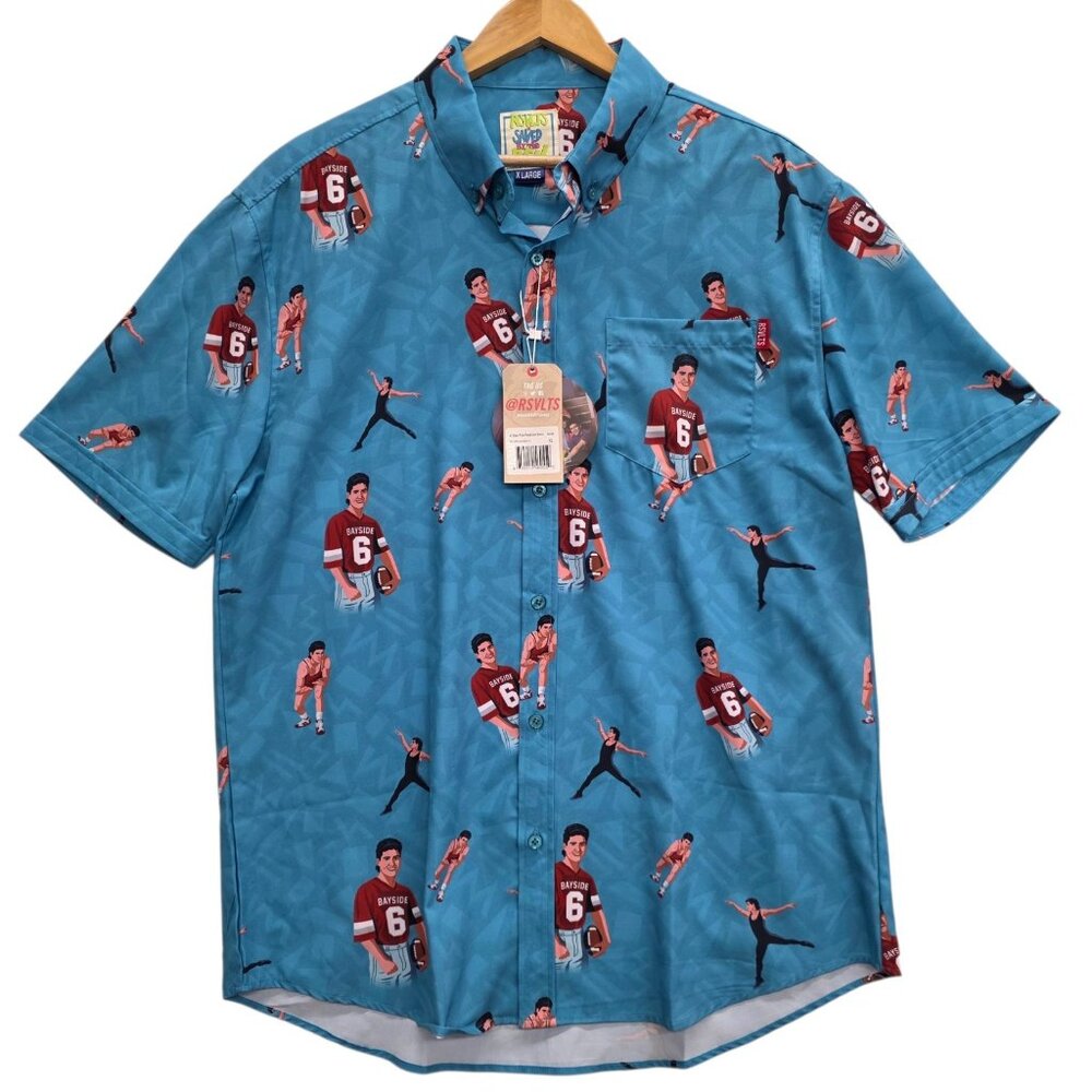 NEW RSVLTS AC Slater Triple Threat Saved by the Bell Button Down Shirt Sz XL 90s